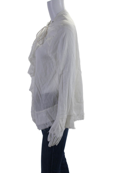 IRO Womens Textured Long Sleeve Frayed Tie Front Blouse White Size EUR 40