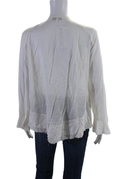 IRO Womens Textured Long Sleeve Frayed Tie Front Blouse White Size EUR 40