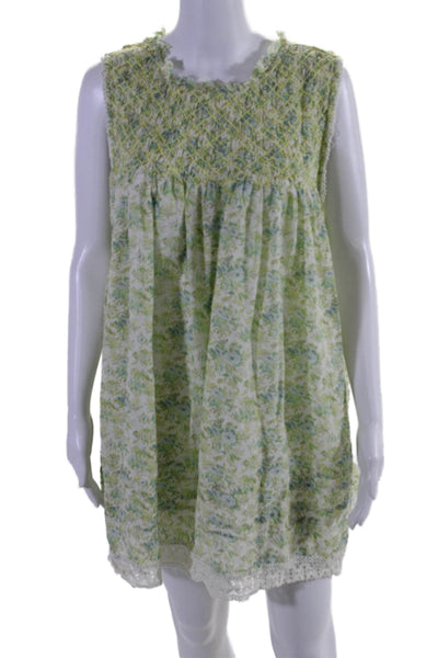 Free People Womens Green Floral Print Crew Neck Sleeveless A-Line Dress Size L