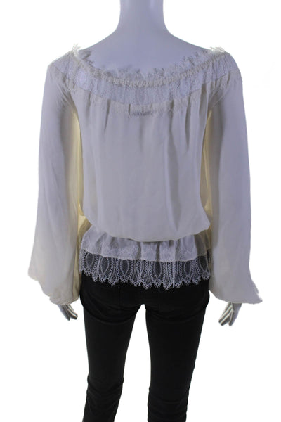 Tamara Mellon Womens Long Sleeve Lace Trim Off Shoulder Top White Silk Size 0