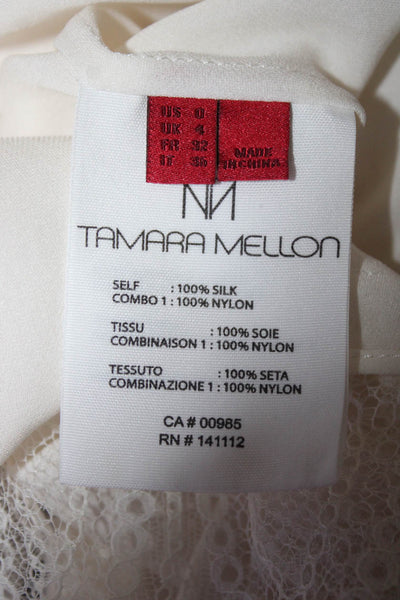 Tamara Mellon Womens Long Sleeve Lace Trim Off Shoulder Top White Silk Size 0