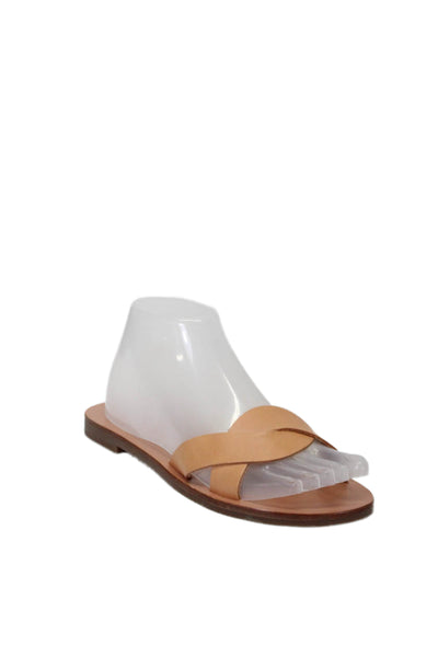 Zoe Athens Women's Open Toe Slip-On Slides Leather Sandals Tan Size 37