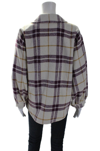 Ba&Sh Womens Cream Multi Plaid Wool Blend Button Front Long Sleeve Jacket Size S