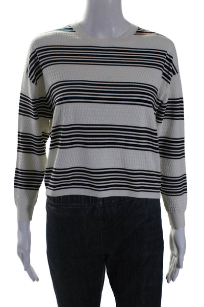 Theory Womens White Striped Crew Neck Long Sleeve Pullover Sweater Top Size S