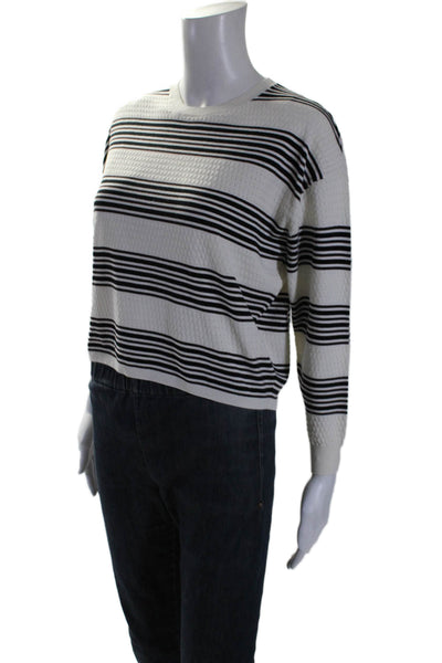 Theory Womens White Striped Crew Neck Long Sleeve Pullover Sweater Top Size S