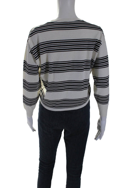 Theory Womens White Striped Crew Neck Long Sleeve Pullover Sweater Top Size S