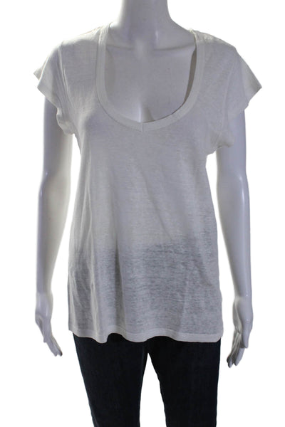 Isabel Marant Etoile Womens Linen Solid White Scoop Neck Tee Top Size S