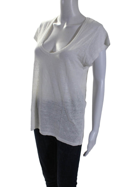 Isabel Marant Etoile Womens Linen Solid White Scoop Neck Tee Top Size S