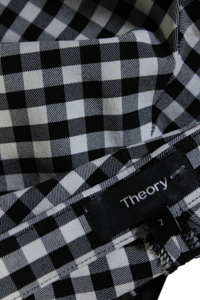 Theory Womens Black White Gingham Print High Rise Straight Trouser Pants Size 2