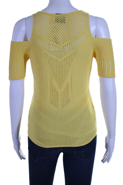 Oblique Womens Metallic Short Sleeve Off Shoulder Knit Blouse Yellow Size S