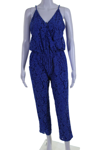 Alexis Women's V-Neck Spaghetti Straps Straight Leg Lace Jumpsuit Blue Size XS