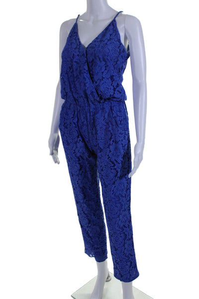 Alexis Women's V-Neck Spaghetti Straps Straight Leg Lace Jumpsuit Blue Size XS