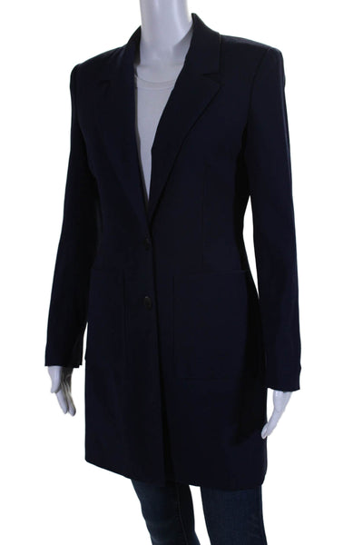 Nicole Miller Women's Collared Long Sleeves Line Two Button Jacket Blue Size 2