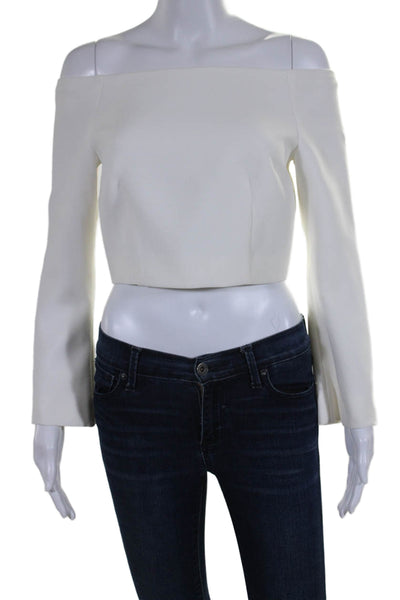 Keepsake Womens Long Sleeves Off The Shoulder Cropped Blouse White Size Small