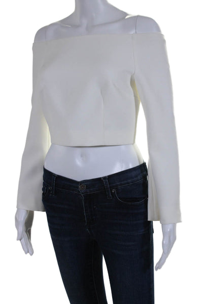 Keepsake Womens Long Sleeves Off The Shoulder Cropped Blouse White Size Small