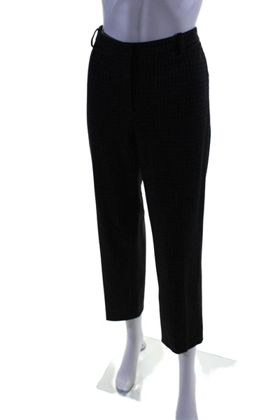 Theory Womens Zipper Fly Mid Rise Houndstooth Pants Navy Gray Size 12