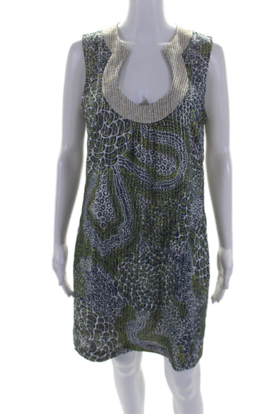 Trina Turk Womens Abstract Print Sleeveless Dress Navy Blue Lime Green Size 8