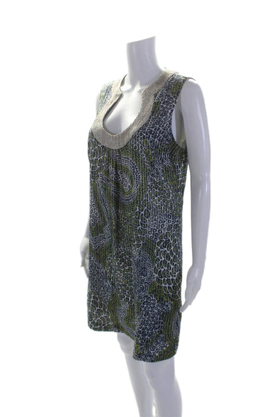 Trina Turk Womens Abstract Print Sleeveless Dress Navy Blue Lime Green Size 8