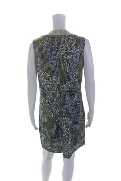 Trina Turk Womens Abstract Print Sleeveless Dress Navy Blue Lime Green Size 8