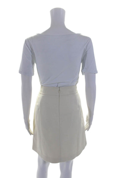 J Crew Womens Back Zipper Knee Length A Line Skirt Winter White Wool Size 12