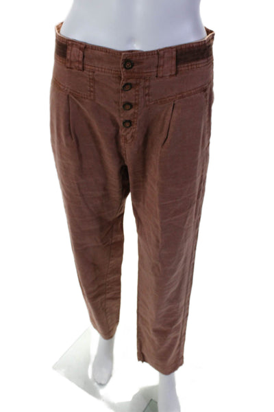 Sundance Womens Linen Full Button Closure Front Pleated Pants Brown Size 4