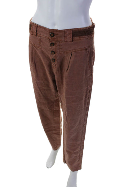 Sundance Womens Linen Full Button Closure Front Pleated Pants Brown Size 4