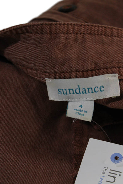 Sundance Womens Linen Full Button Closure Front Pleated Pants Brown Size 4