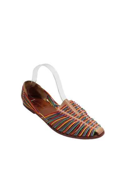 Unisa Womens Leather Roped Laced Open Top Slip On Multicolored Flats Size 10