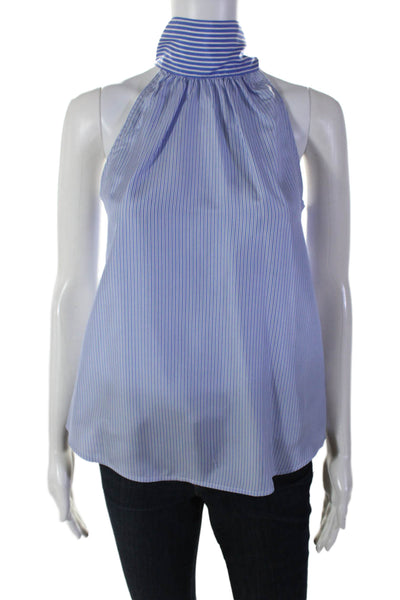 J Crew Womens Silk Striped Sleeveless Halter Neck Bow Tied Blouse Blue Size 0