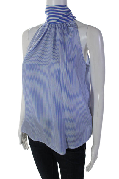 J Crew Womens Silk Striped Sleeveless Halter Neck Bow Tied Blouse Blue Size 0