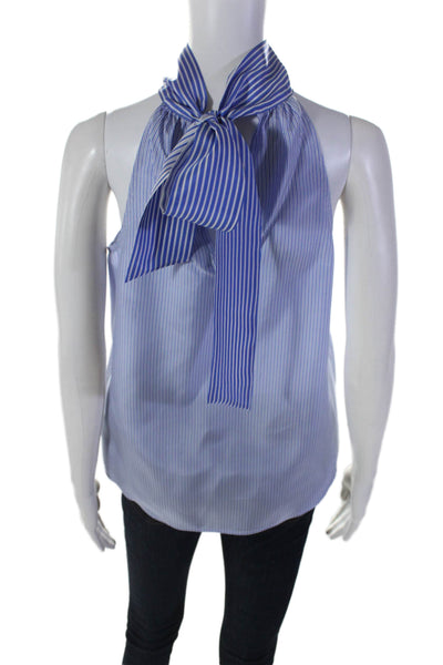 J Crew Womens Silk Striped Sleeveless Halter Neck Bow Tied Blouse Blue Size 0