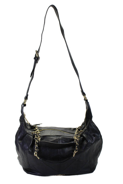 Nanette Lepore Women's Leather Gold Hardware Shoulder Handbag Black Size M