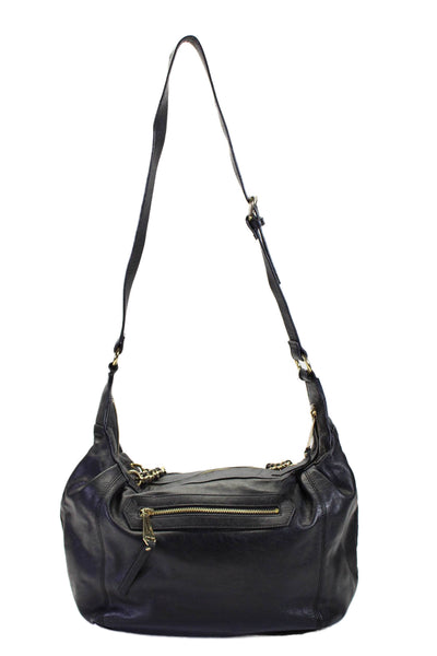 Nanette Lepore Women's Leather Gold Hardware Shoulder Handbag Black Size M