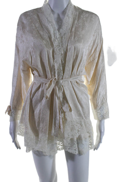 Shu Ba By Holly Leuders Womens Lace Trim Silk Robe Sleep Dress Set White Small