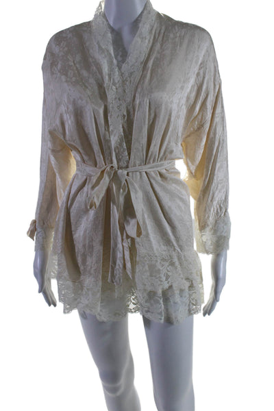 Shu Ba By Holly Leuders Womens Lace Trim Silk Robe Sleep Dress Set White Small