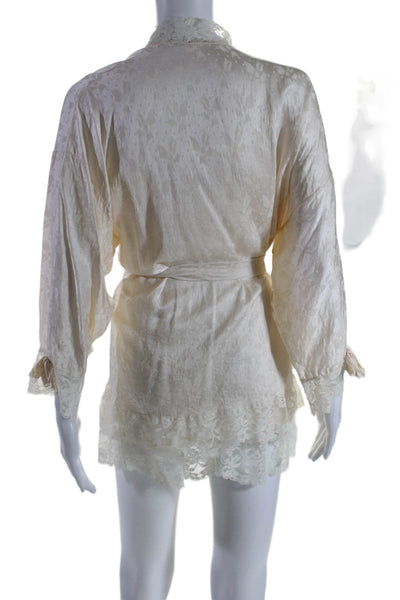 Shu Ba By Holly Leuders Womens Lace Trim Silk Robe Sleep Dress Set White Small