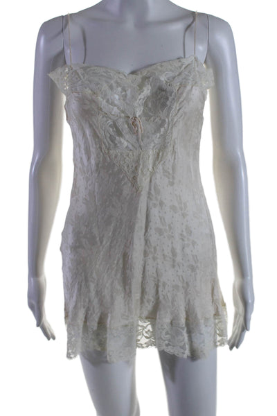 Shu Ba By Holly Leuders Womens Lace Trim Silk Robe Sleep Dress Set White Small
