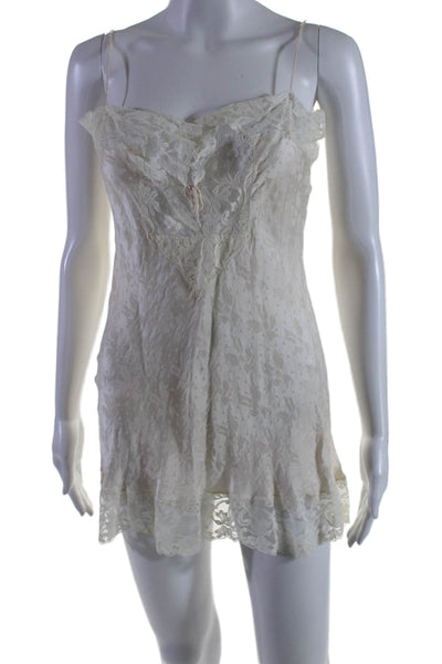 Shu Ba By Holly Leuders Womens Lace Trim Silk Robe Sleep Dress Set White Small