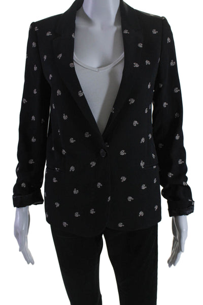 IKKS Womens Single Button Pointed Lapel Floral Blazer Jacket Black Size FR 34