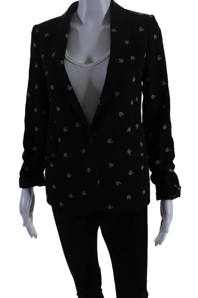 IKKS Womens Single Button Pointed Lapel Floral Blazer Jacket Black Size FR 34