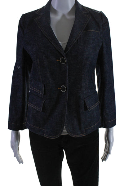 DKNY Womens Two Button Notched Lapel Denim Blazer Jacket Blue Size 8