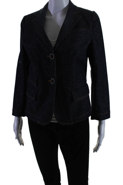 DKNY Womens Two Button Notched Lapel Denim Blazer Jacket Blue Size 8