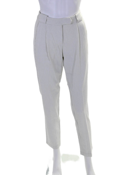 Mason Womens Zipper Fly Mid Rise Straight Leg Striped Pants White Black Size 0