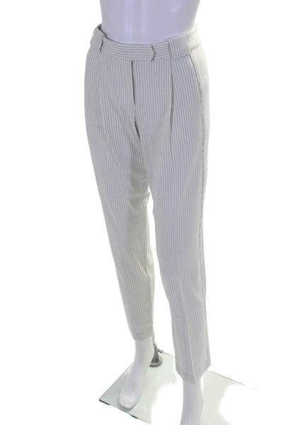 Mason Womens Zipper Fly Mid Rise Straight Leg Striped Pants White Black Size 0