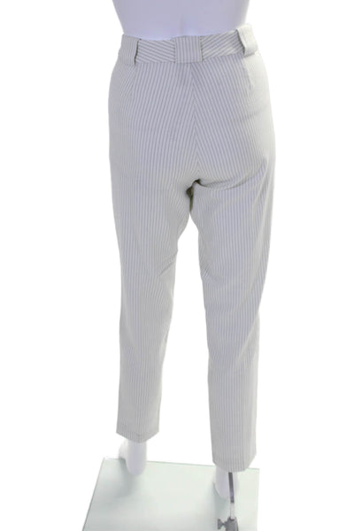 Mason Womens Zipper Fly Mid Rise Straight Leg Striped Pants White Black Size 0