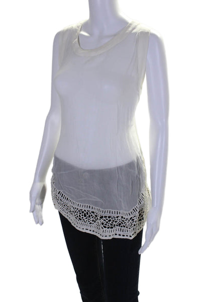 IRO Womens Sleeveless Scoop Neck Sheer Ladder Lace Trim Top White Size FR 38