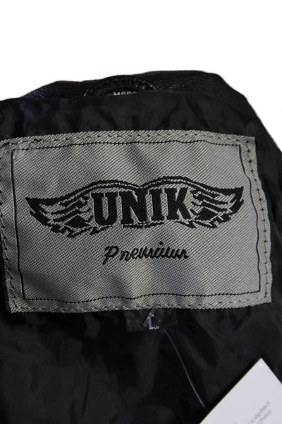 Unik Premium Womens Front Zip Lace Up Trim Leather Motorcycle Jacket Black Large