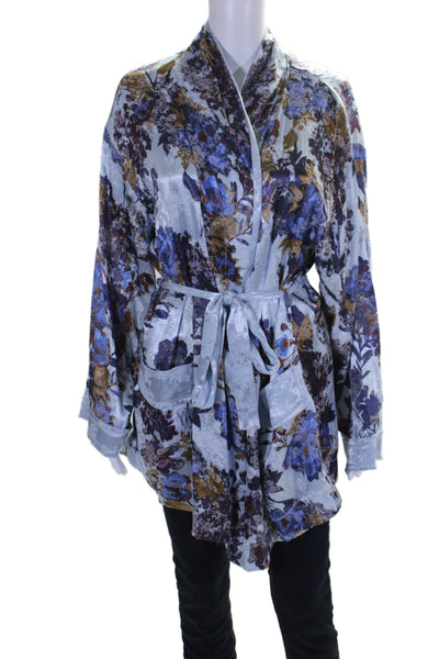 Intimately Free People Womens Long Sleeve Floral Kimono Blue Multi Size Medium