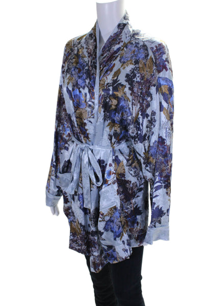 Intimately Free People Womens Long Sleeve Floral Kimono Blue Multi Size Medium