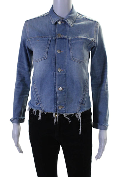 L'Agence Womens Cotton Collared Long Sleeve Button Up Denim Jacket Blue Size XS